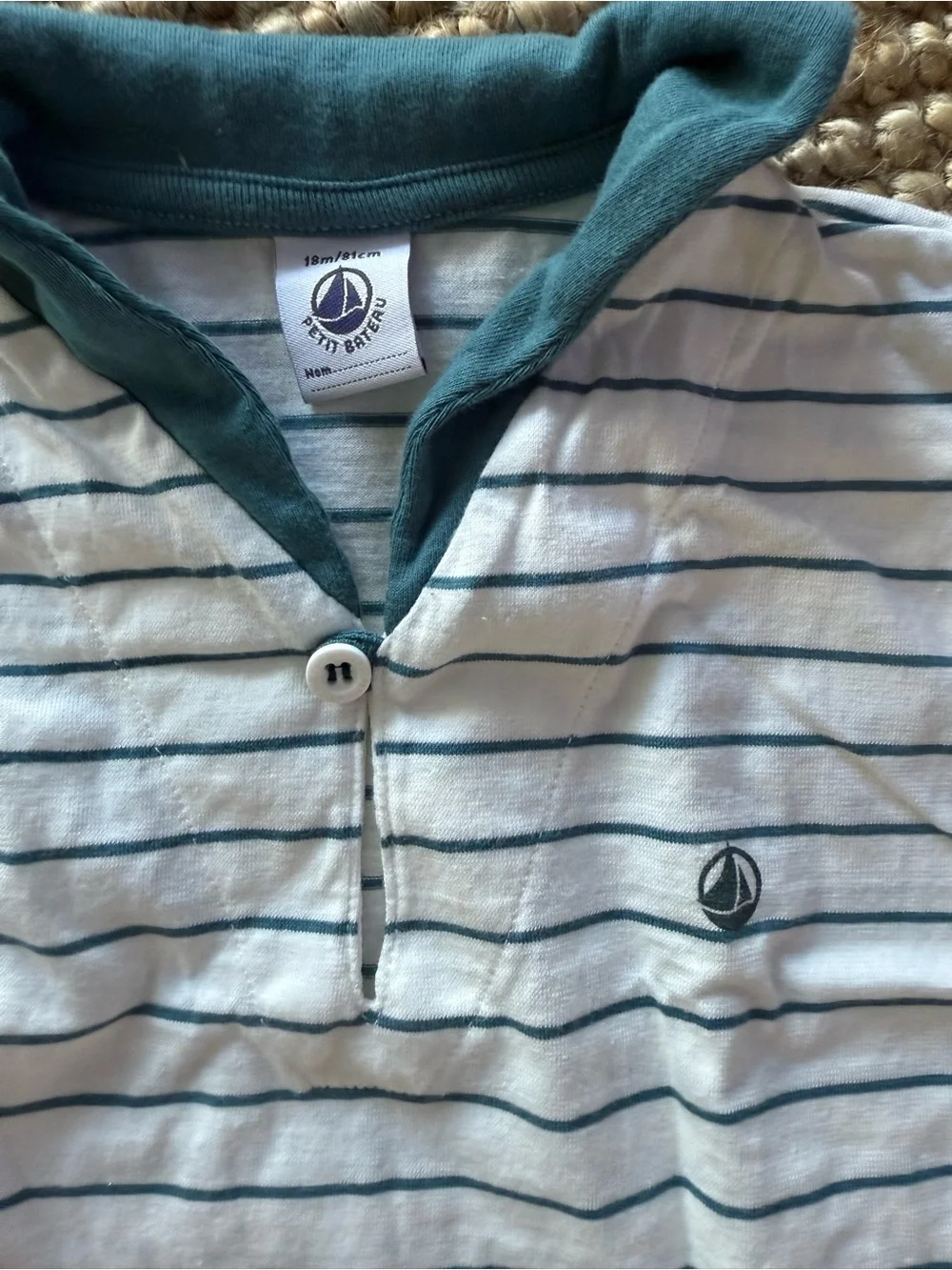 Petit Bateau Toddler Striped Sailor Polo Top with Teal Shorts, Like New!